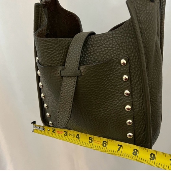 Olive Green Leather Studded Shoulder Bag - Picture 3 of 11